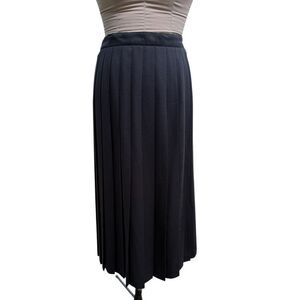 NWT Liz Baker Essentials Pleated Midi Skirt Sz. 14 Black Side Buttons Stretch Wa